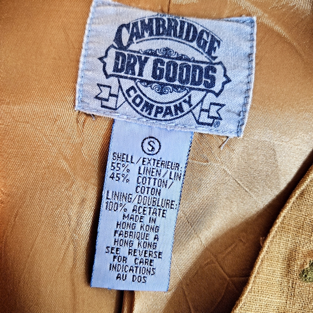 Cambridge Dry Goods Vest Women's Size S Tan Linen Blend Embroidered Floral - Picture 9 of 11